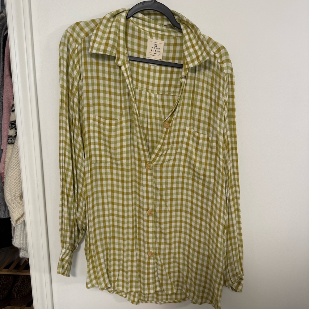 Billabong Green and White Checkered Fabric